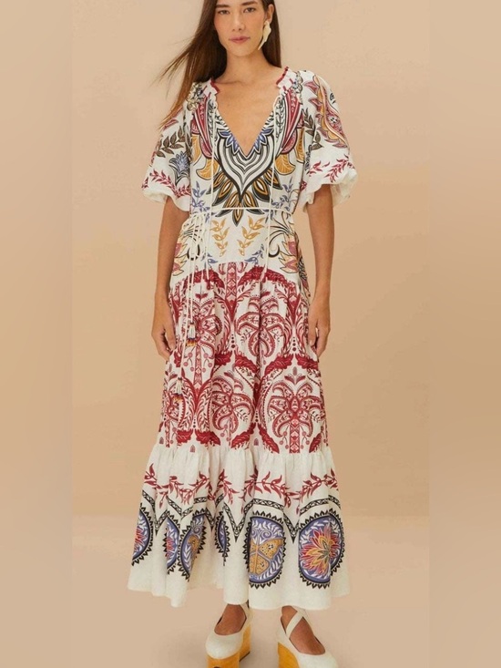 FARM Rio Dresses & Skirts - Farm Rio Tropical Boho Glam V neck Floral Maxi Dress Size: M retail $330 EUC